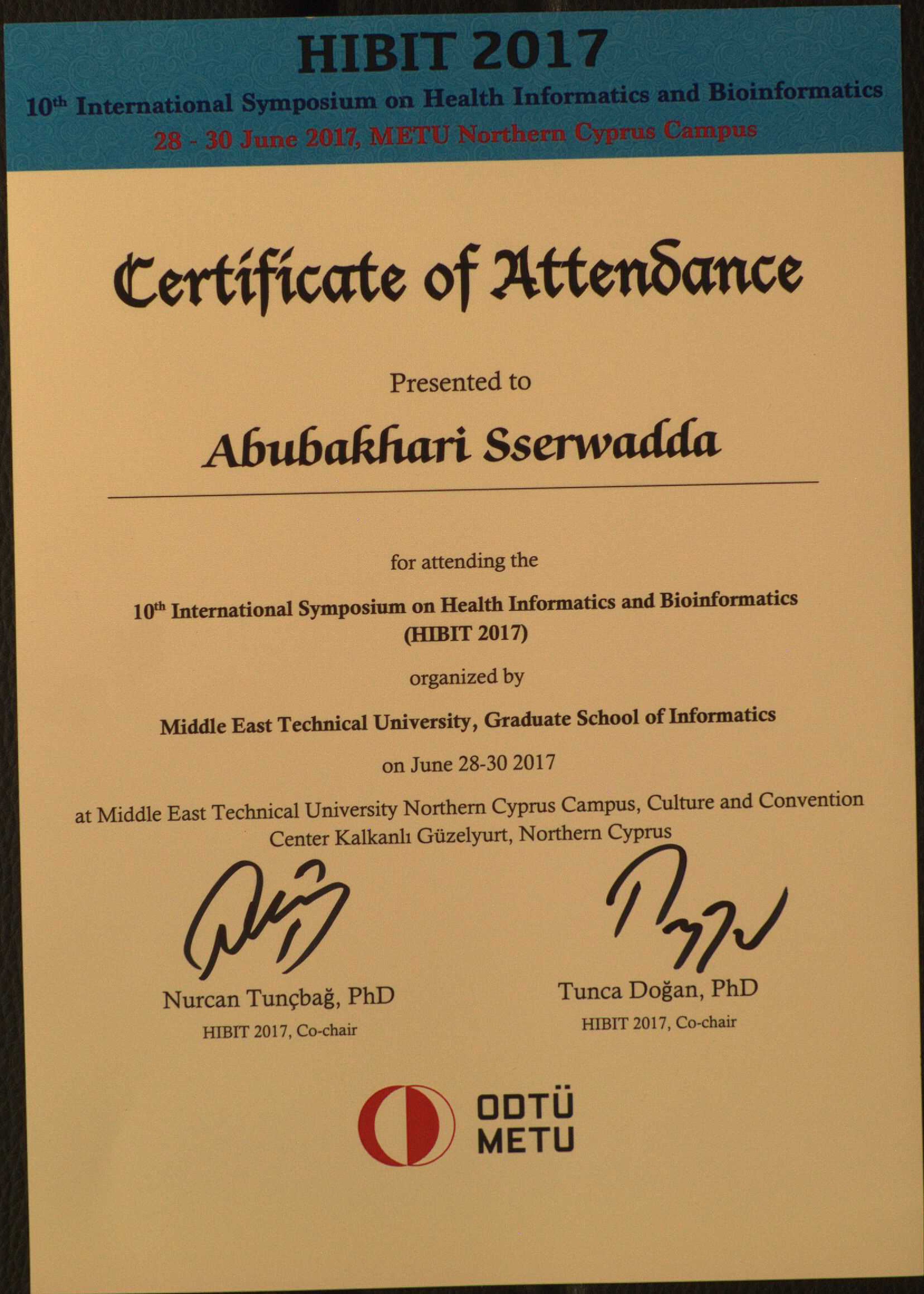 DAIMARILAB founder Dr. Abubakhari Sserwadda, awarded a certificate of appreciation